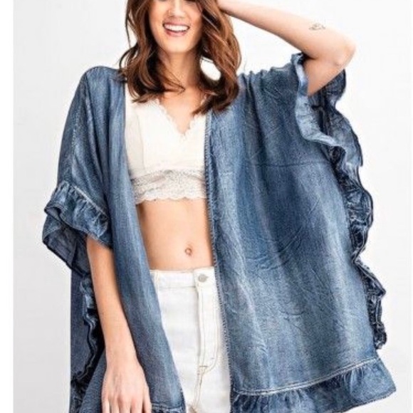 Easel Los Angeles Ruffled Denim Vest 